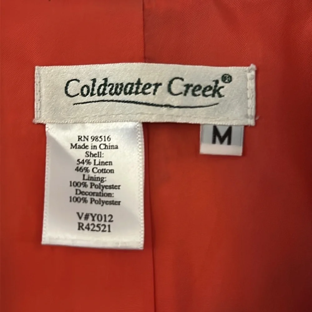 Women’s Coldwater Creek Red Floral Embroidered 3/4 sleeves Blazer Size Medium